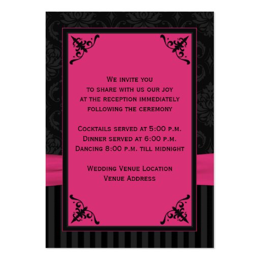 Pink, Gray, Black Damask Striped Enclosure Card Business Card (back side)