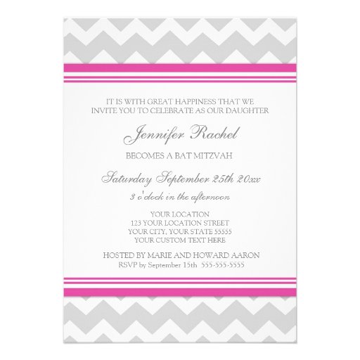 Pink Gray Chevron Bat Mitzvah Invitations