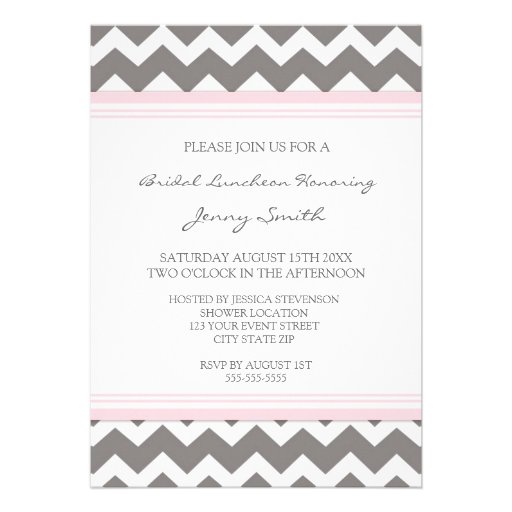 Pink Gray Chevron Bridal Lunch Invitation Cards