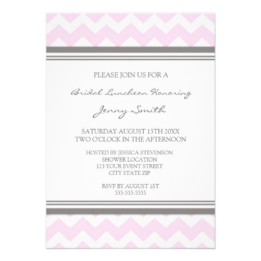 Pink Gray Chevron Bridal Lunch Invitation Cards
