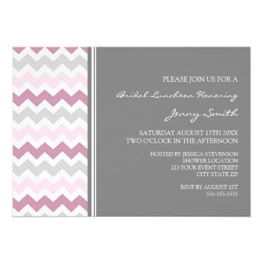 Pink Gray Chevron Bridal Lunch Invitation Cards