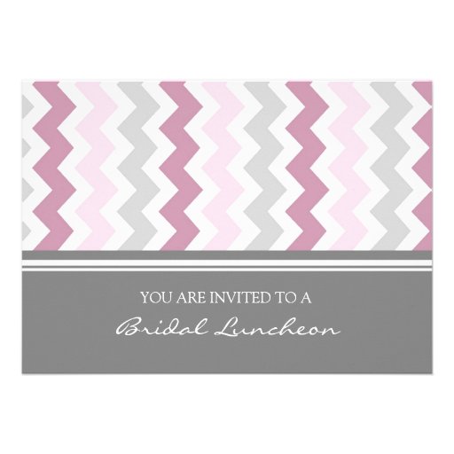 Pink Gray Chevron Bridal Lunch Invitation Cards