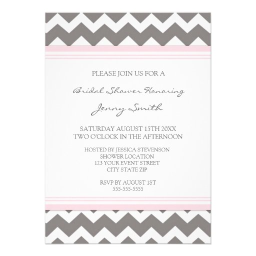 Pink Gray Chevron Bridal Shower Invitation Cards