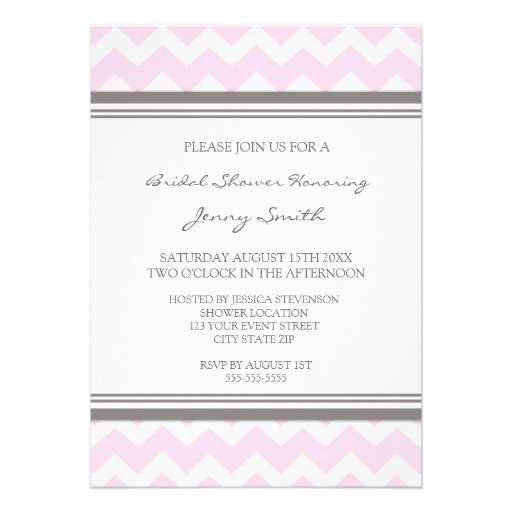 Pink Gray Chevron Bridal Shower Invitation Cards