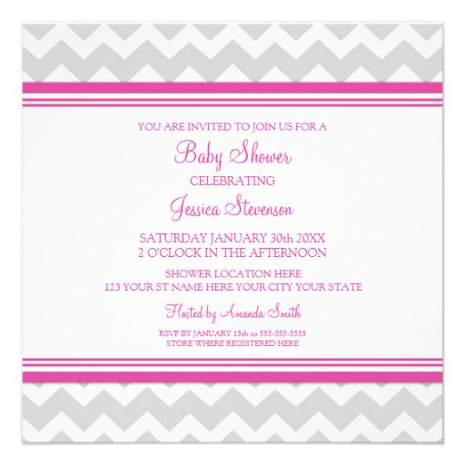 Pink Gray Chevron Custom Baby Shower Invitations