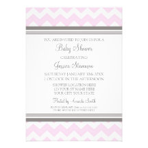 Pink Gray Chevron Custom Baby Shower Invitations