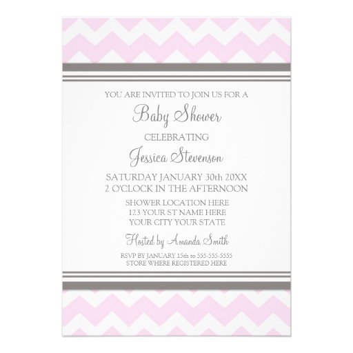 Pink Gray Chevron Custom Baby Shower Invitations
