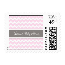 Pink Gray Chevron Custom Baby Shower Stamps