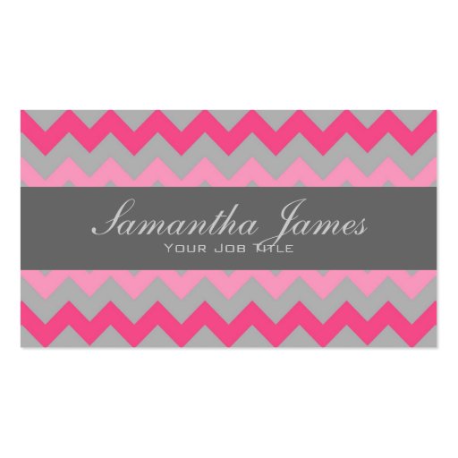 Pink gray chevron pattern business cards (front side)