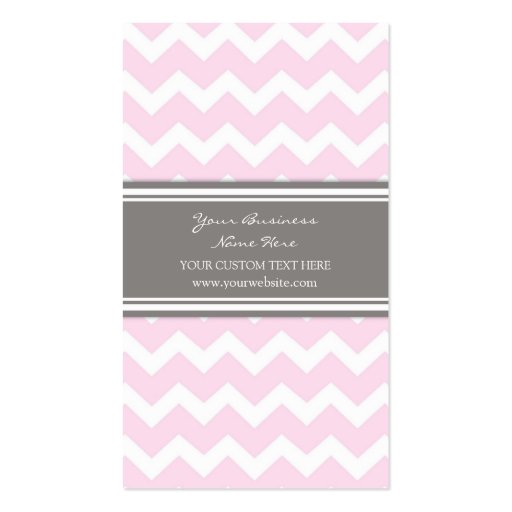 Pink Gray Chevron Retro Business Cards (front side)