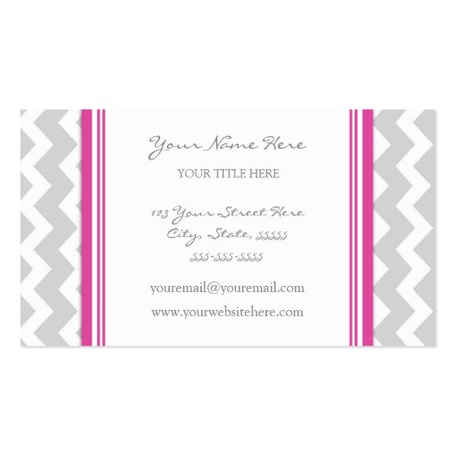 Pink Gray Chevron Retro Business Cards (back side)