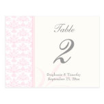 Pink gray chic damask custom wedding table card post cards