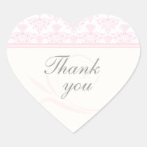 Pink gray chic damask wedding thank you stickers
