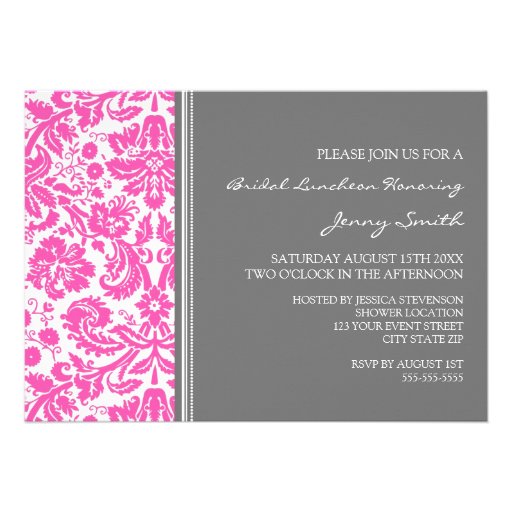 Pink Gray Damask Bridal Lunch Invitation
