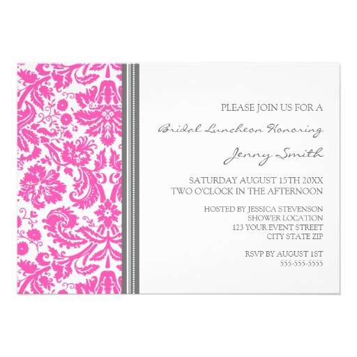 Pink Gray Damask Bridal Lunch Invitation