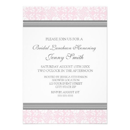 Pink Gray Damask Bridal Lunch Invitation Cards