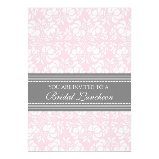 Pink Gray Damask Bridal Lunch Invitation Cards