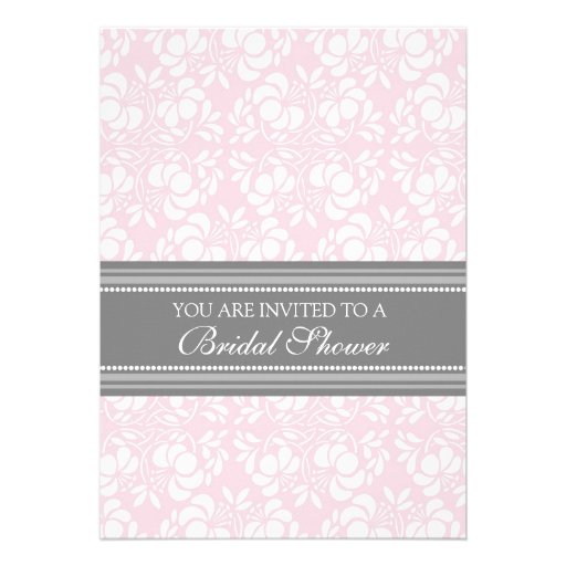 Pink Gray Damask Bridal Shower Invitation Cards