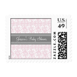 Pink Gray Damask Custom Baby Shower Stamps
