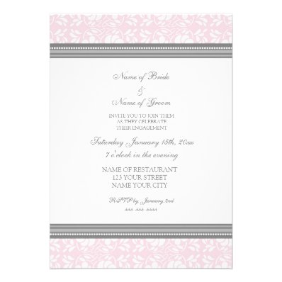 Pink Gray Damask Engagement Party Invitations
