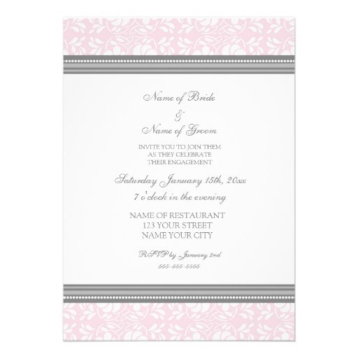 Pink Gray Damask Engagement Party Invitations