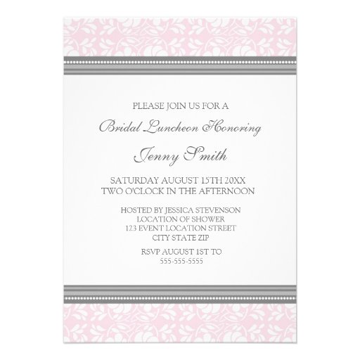 Pink Gray Damask Photo Bridal Luncheon Invitation