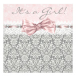 Pink Gray Damask Pink Gray Baby Girl Shower Announcements