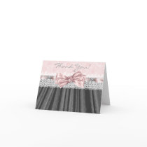 Pink Gray Damask Pink Gray Thank You Cards
