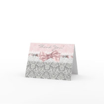 Pink Gray Damask Pink Gray Thank You Cards