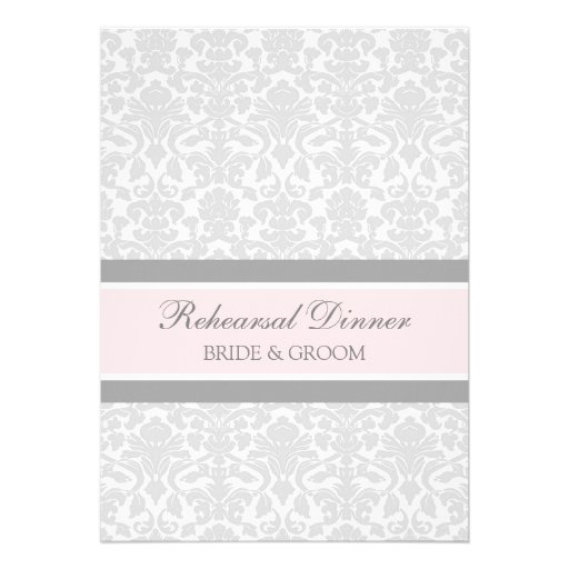 Pink Gray Damask Rehearsal Dinner Party Invites