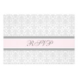 Pink Gray Damask RSVP Wedding Card