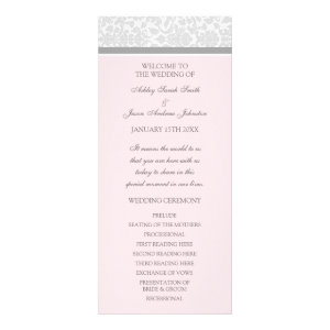 Pink Gray Damask Wedding Program Rack Cards