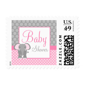 Pink Gray Elephant Polka Dot Girl Baby Shower Stamps