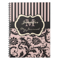 Pink, Gray, Ivory Striped Damask Journal Notebook