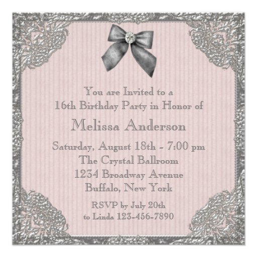 Pink Gray Photo Sweet 16 Birthday Party Custom Invites