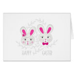 pink gray rabbit couple Easter wishes cards
