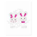 pink gray rabbit couple Easter wishes postcards