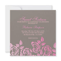 Pink & Gray Rose Petal Sweet 16 Birthday Invite