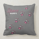 Pink & Gray "Space Puppy" Paw Prints Pillow