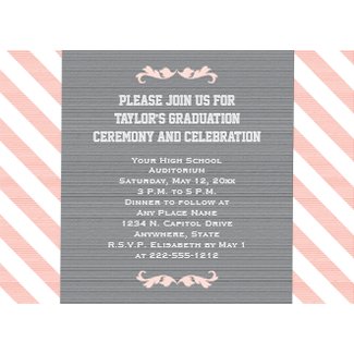 Back of Diagonal Pink Stripe Graduation Invitations Photo Announcements Invites