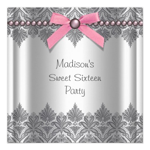 Pink Gray Sweet 16 Birthday Party Invitations