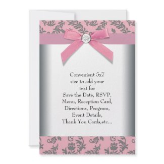 Pink Grey Swirl Damask invitation