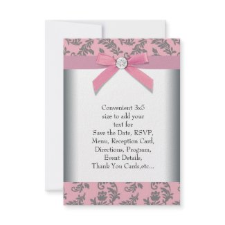 Pink Grey Swirl Damask RSVP invitation