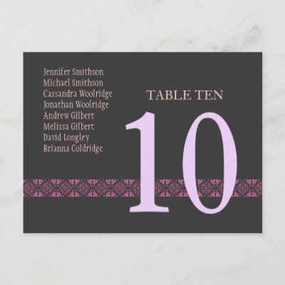 PINK GRAY Table Number Card Reception Post Card by JaclinArt