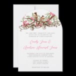 Pink & Gray Vintage Chickadees Wedding Invitation
