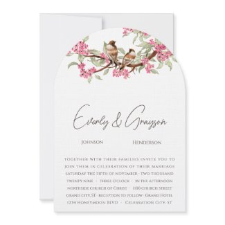 Pink & Grey Vintage Love Birds Wedding Invitation invitation