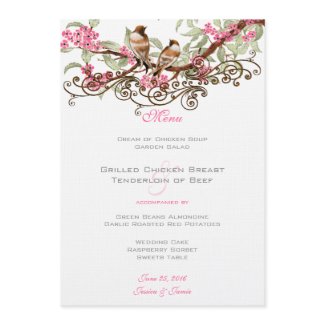 Pink & Grey Vintage Love Birds Wedding Menu invitation