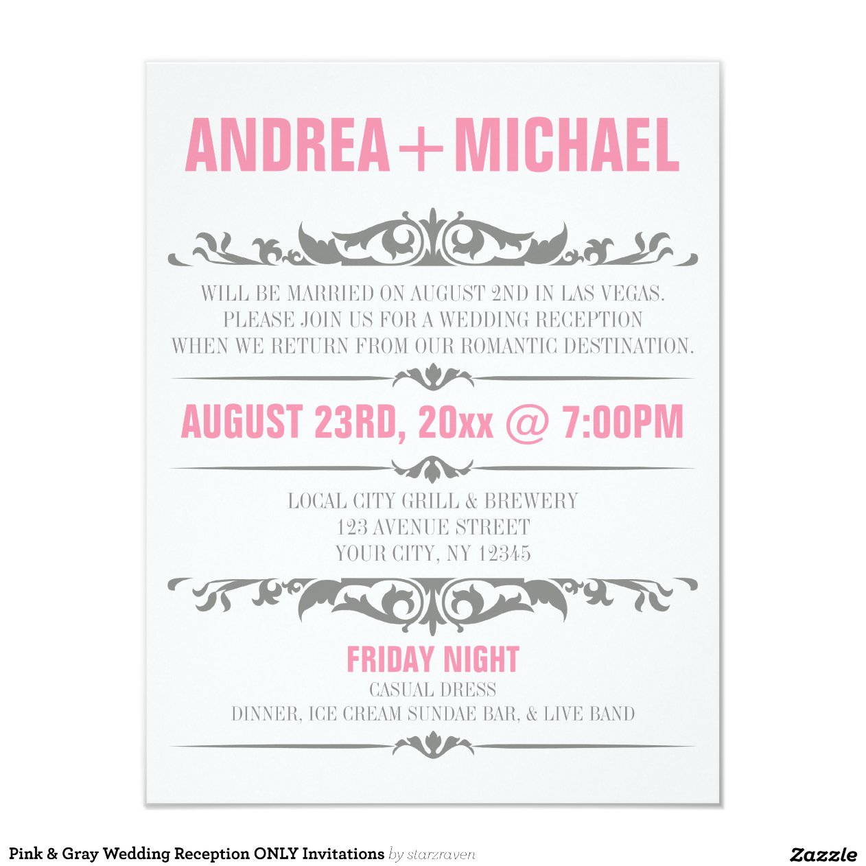 Pink Reception Only Wedding Invitations By Artisticallyinvited