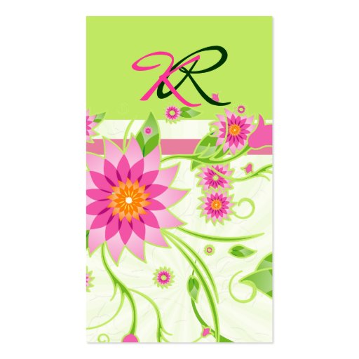 Pink & Green Abstract Floral Design 4 Business Card Templates