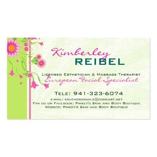 Pink & Green Abstract Floral Design 4 Business Card Templates (back side)